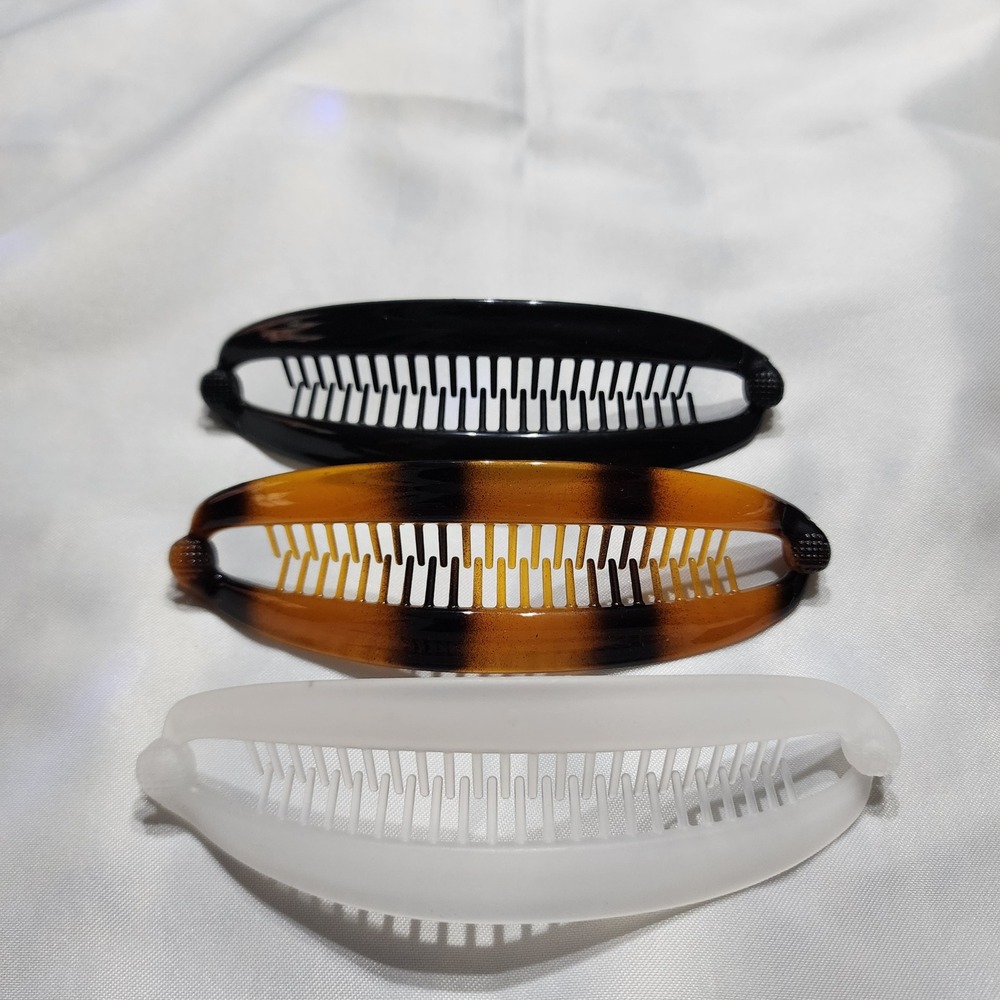 VTG Scunci Banana Hair Clips Set of 3 Tortoise Black Frosted Clear Retro Combs